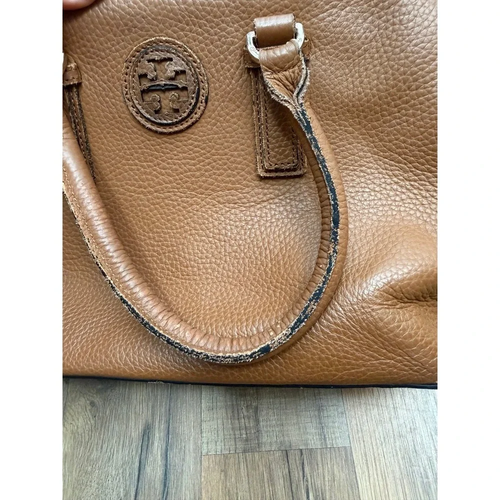 Tory Burch Brown Leather Satchel Crossbody Double Zip Logo Bag
